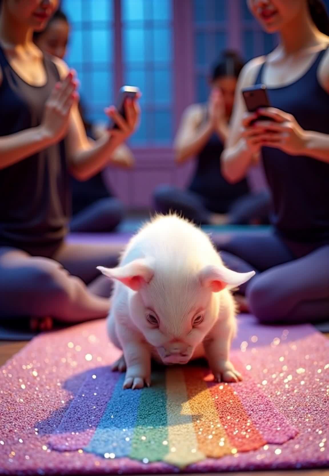 瑜伽女祈祷小猪水晶彩虹地毯