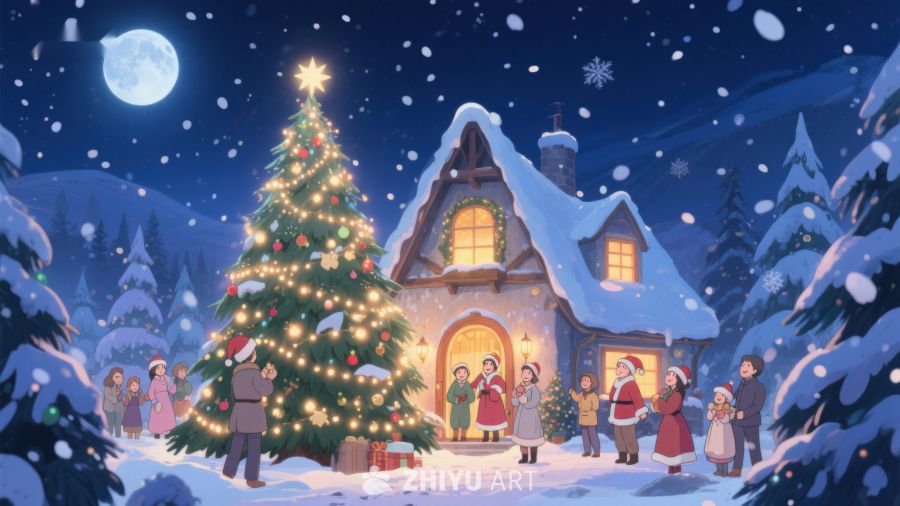 雪夜圣诞树前的温馨聚会 411
