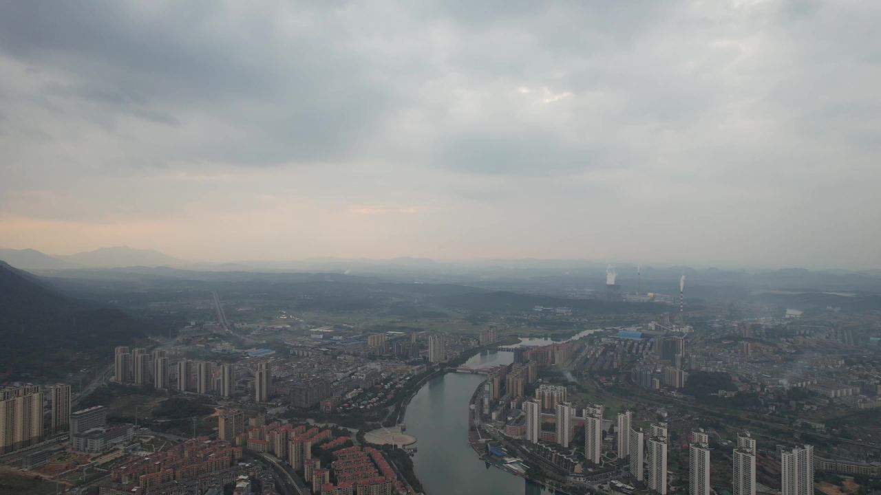 湖南资兴城市风光航拍  