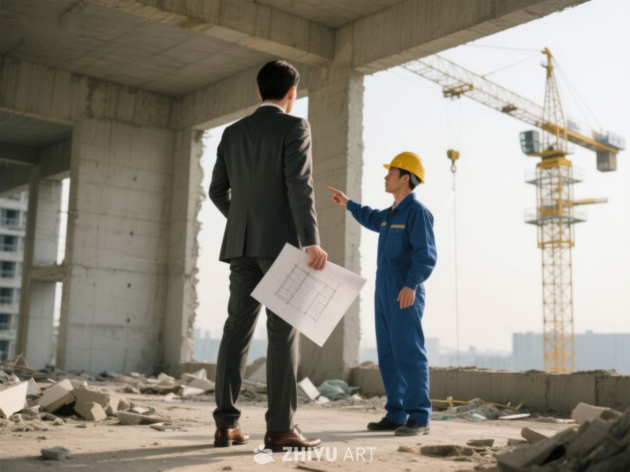 工地现场：工程师与建筑师讨论图纸 91