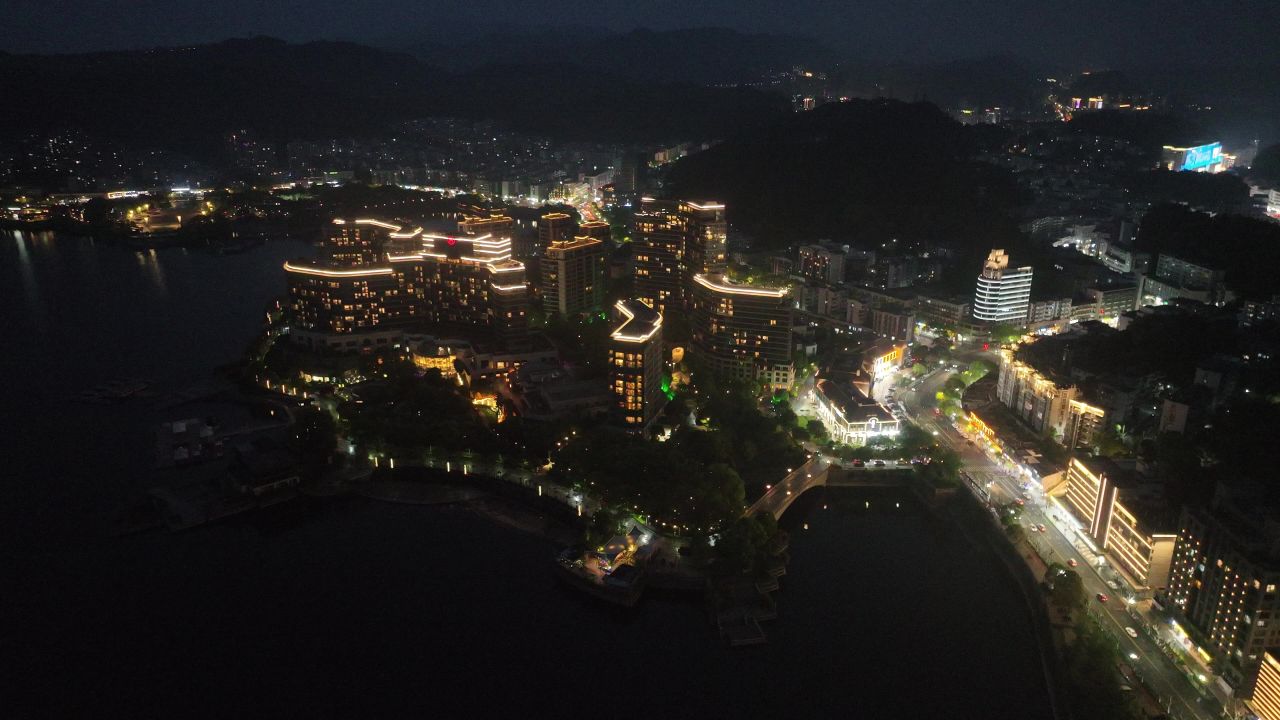 4K航拍浙江杭州淳安县千岛湖夜景风光 2