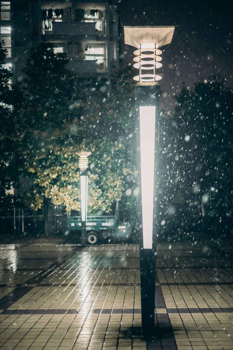 路灯下的雪