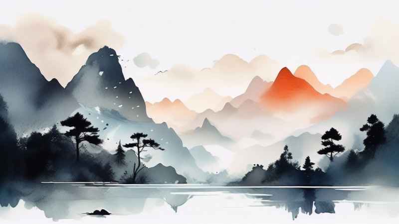 国潮山水画插画背景 34
