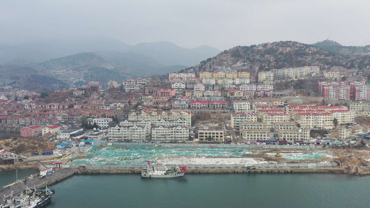 青岛沙子口海边雪景航拍 5