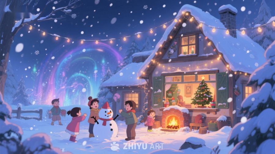 冬夜温馨小屋与雪地嬉戏 92