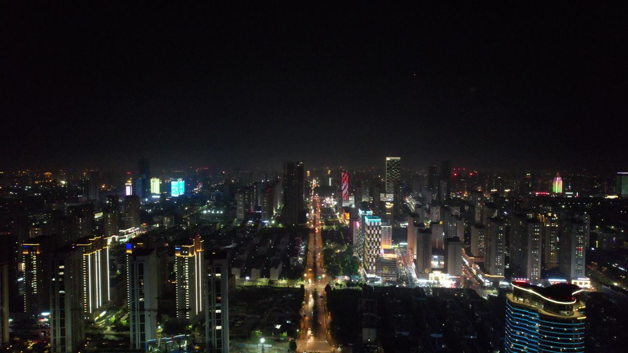 山东日照城市夜景灯光航拍  