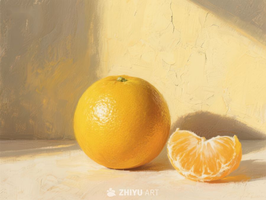 橙子与切片的静物画 76