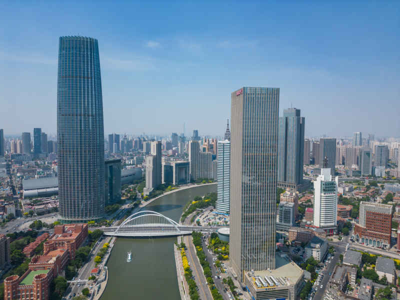 航拍天津海河城市风光