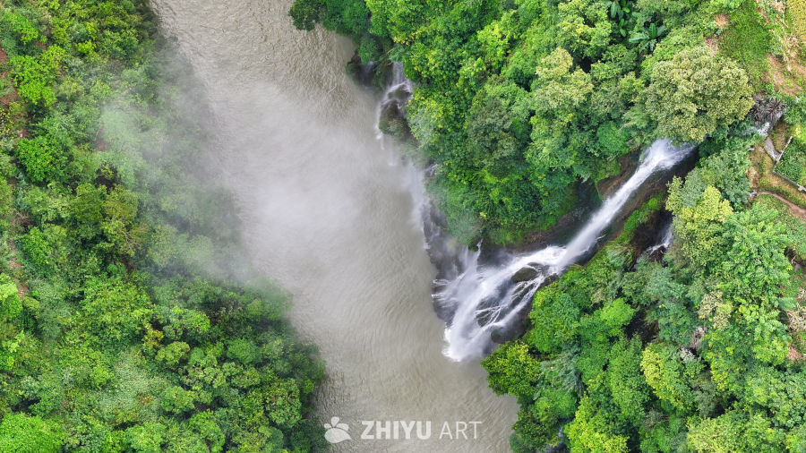 航拍山间峡谷瀑布  瀑布水流 5