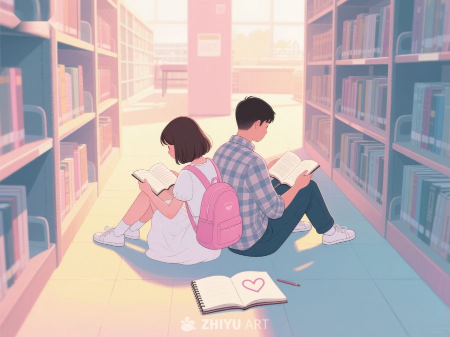 图书馆里专心阅读的两人 673