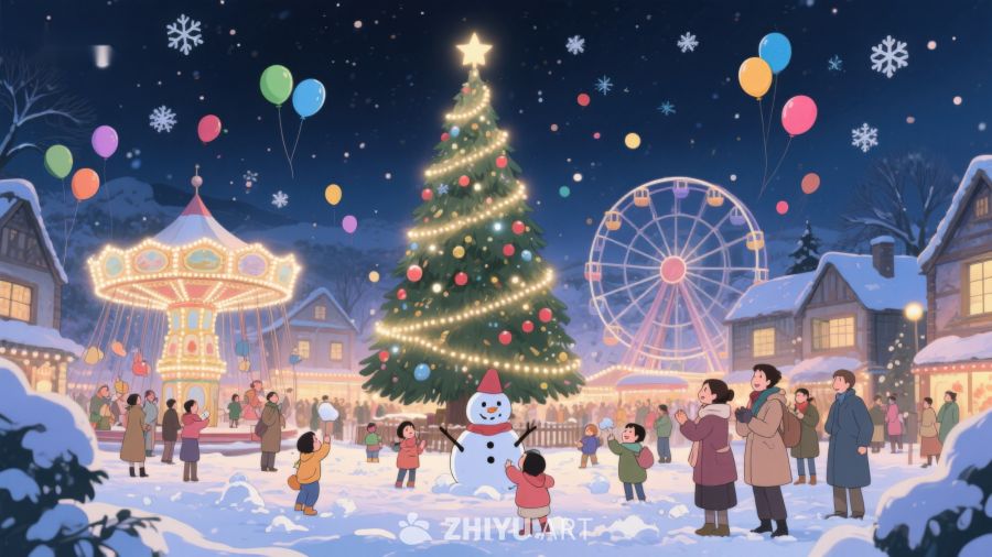 冬夜小镇的圣诞庆典 92
