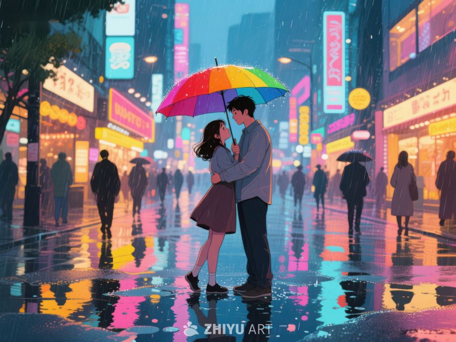 雨夜街头情侣相拥 1129