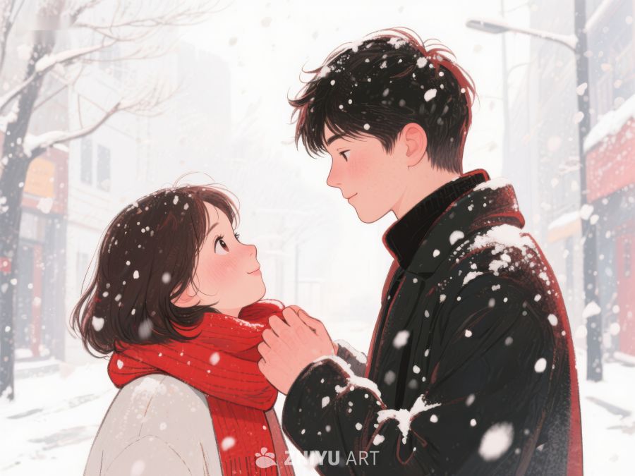 雪中情侣温馨相拥 937