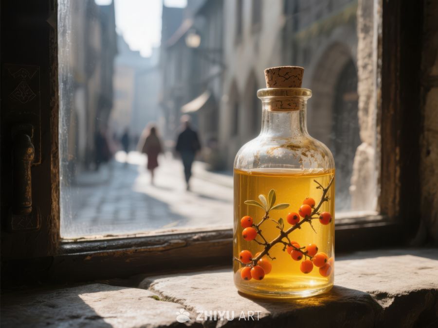 窗台上的果酒与古街景 90
