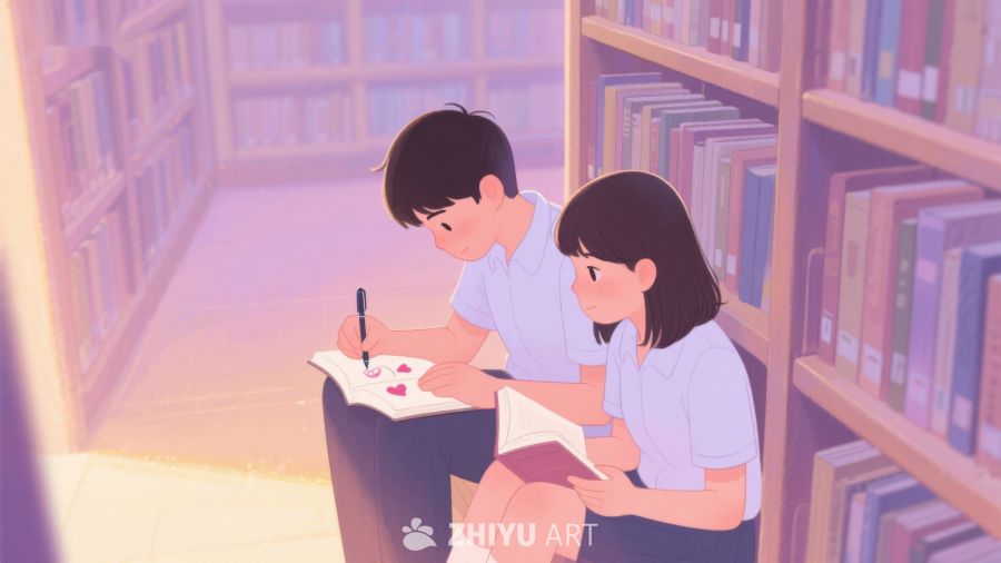 图书馆中专心学习的两人 327