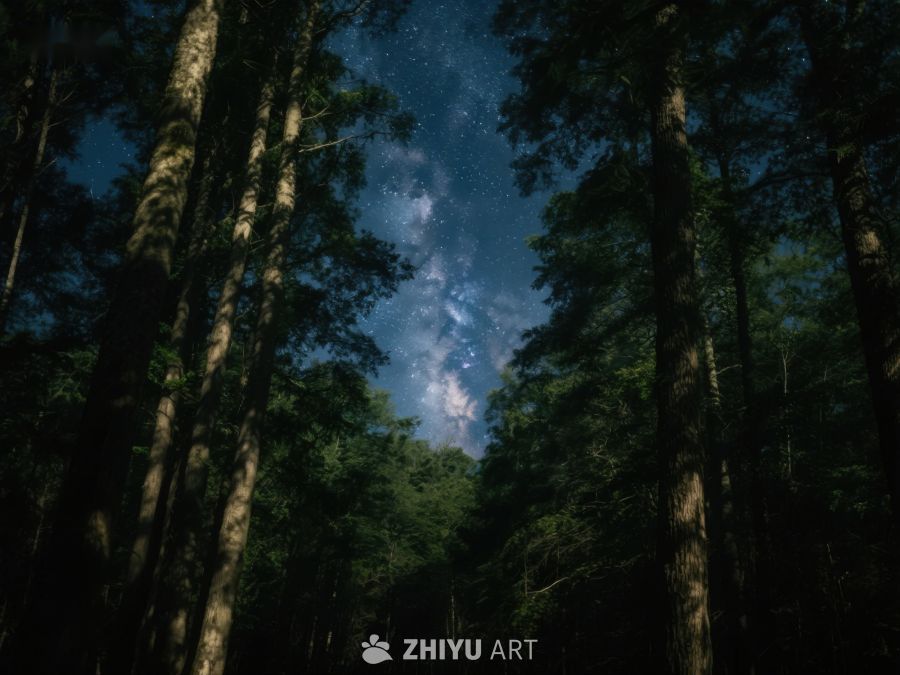 森林夜空下的银河美景 67