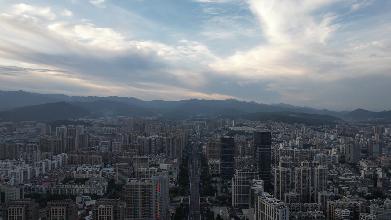 福建龙岩城市风光航拍 