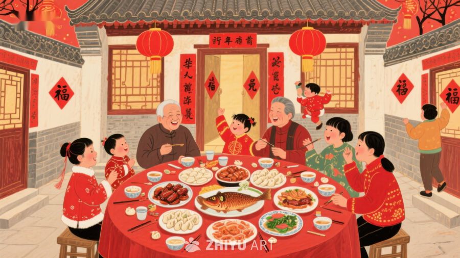 家庭围坐共庆春节团圆饭 566