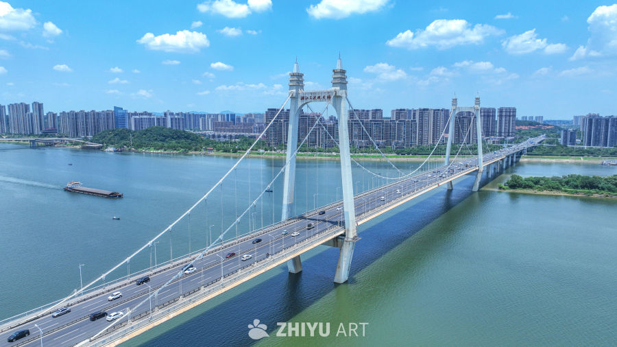 城市跨江大桥航拍图