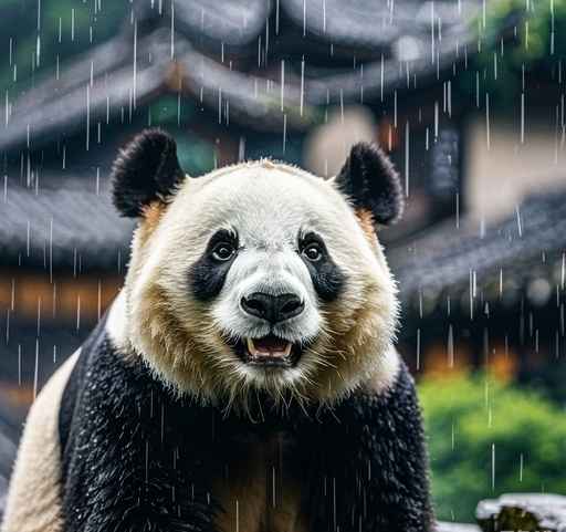 雨中的熊猫