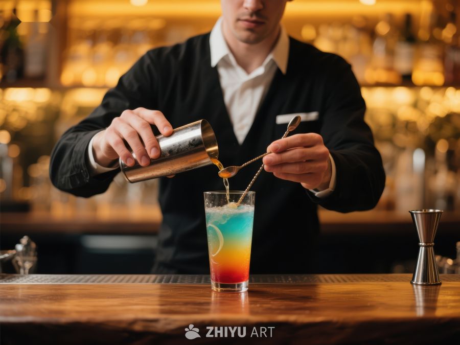 调酒师精心制作彩虹鸡尾酒 188