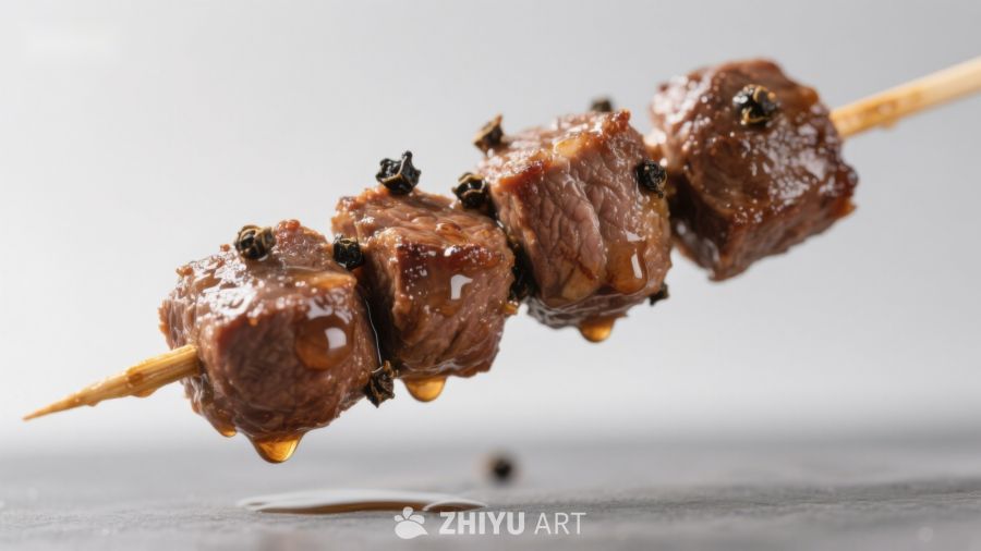 烤肉串上的牛肉块