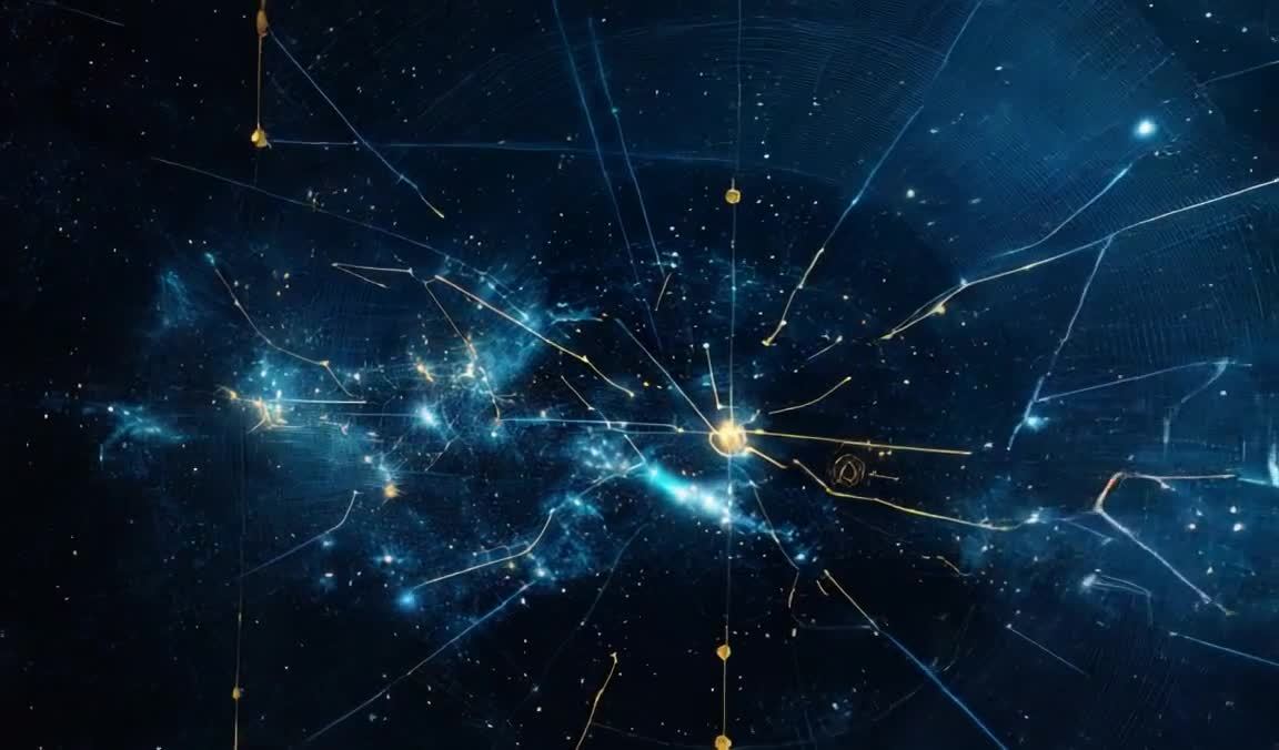 星际网络：宇宙星图与连接，科幻感设计。