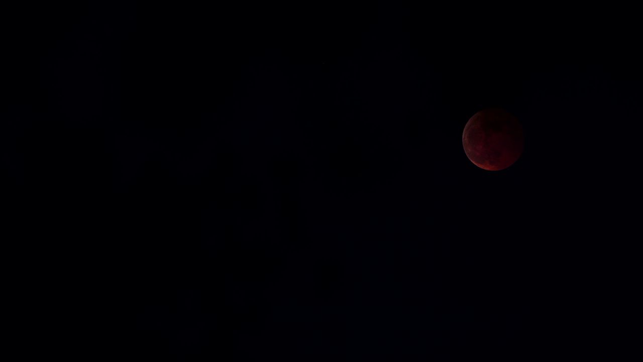 红月亮月全食月掩天王星实拍