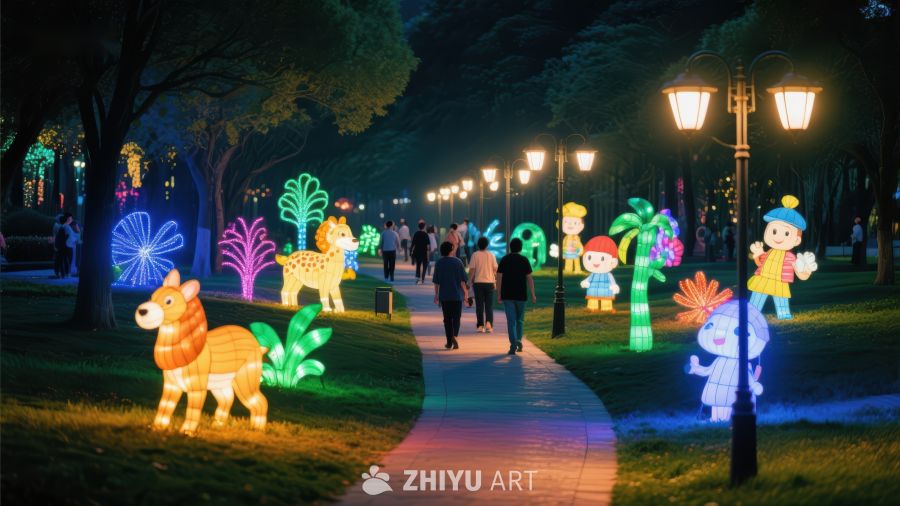 夜景灯光展，动物人物彩灯点缀公园 862