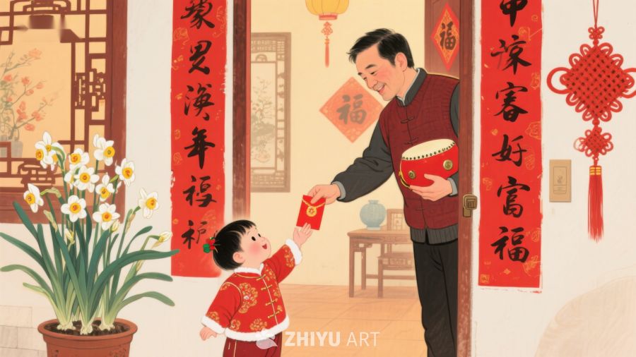 新年长辈赠红包，孩童喜笑颜开 1066