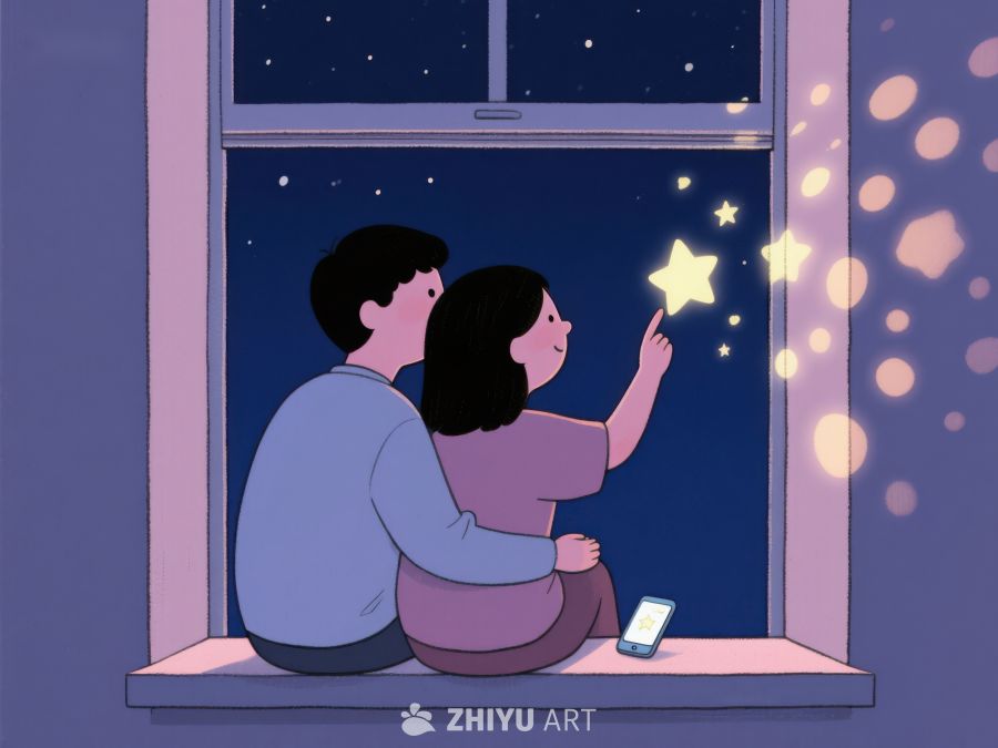 窗边夜景：两人共赏星空 78