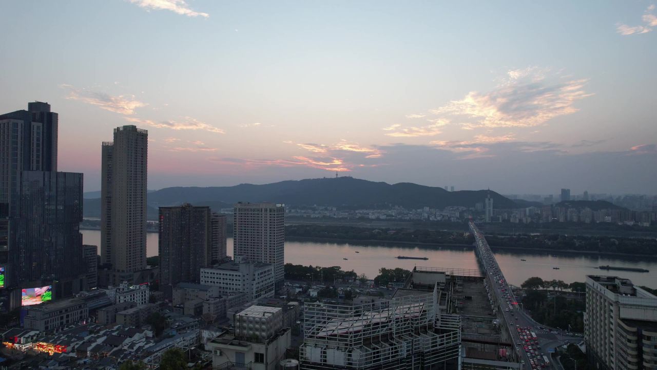 湖南长沙岳麓山夕阳晚霞航拍