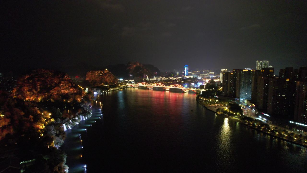 柳州柳江夜景游船航拍
