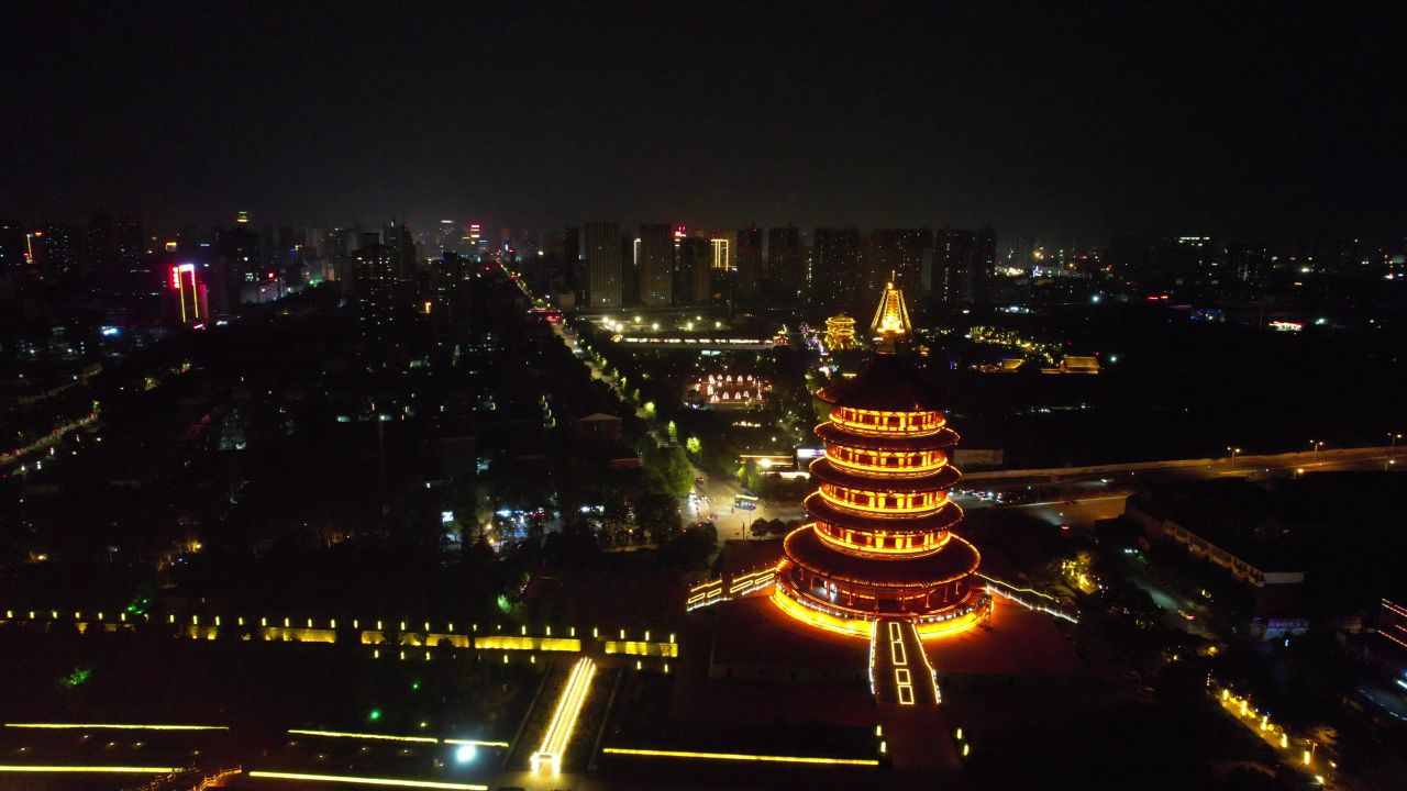 河南洛阳城市夜景航拍