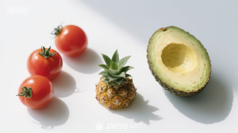 新鲜水果与蔬菜的静物组合