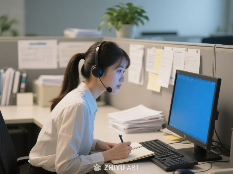 办公室内工作人员使用电脑和耳机 25