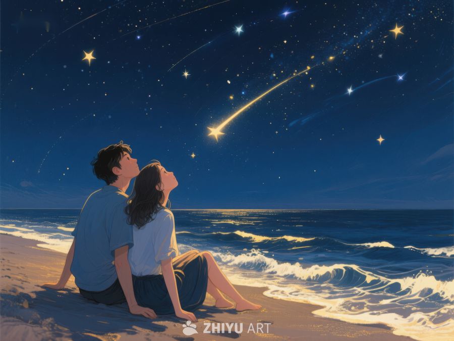 海边夜空下的情侣 280