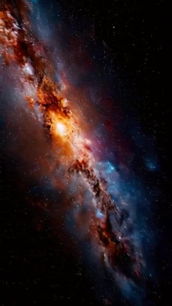 一个星系，呈现出红色、橙色和蓝色的色彩，背景是黑色