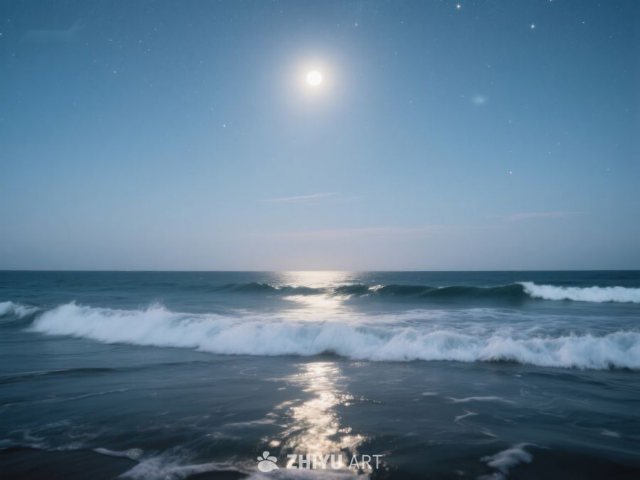 月光下的海浪轻拍沙滩 495