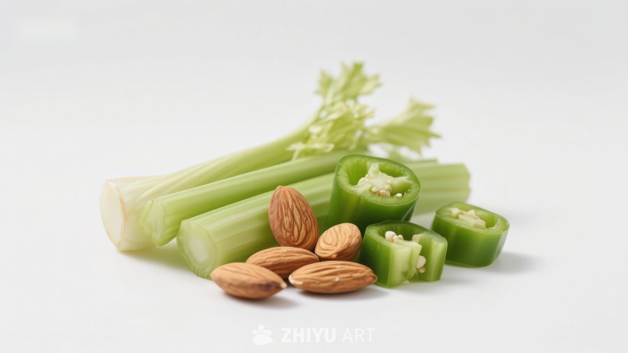 芹菜青椒杏仁静物组合
