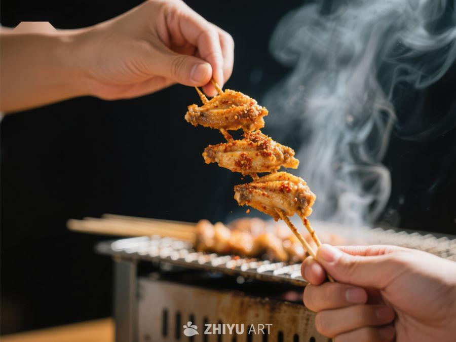 烧烤鸡翅，热气腾腾