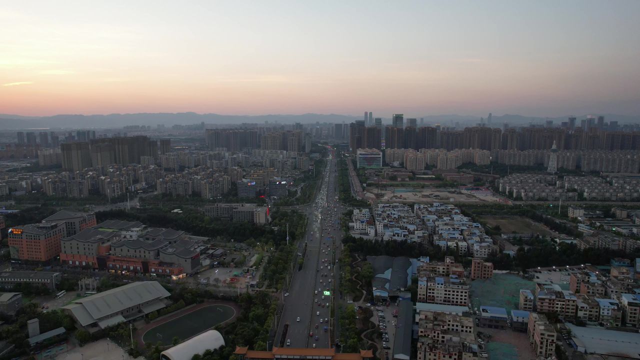 云南昆明城市夕阳晚霞航拍