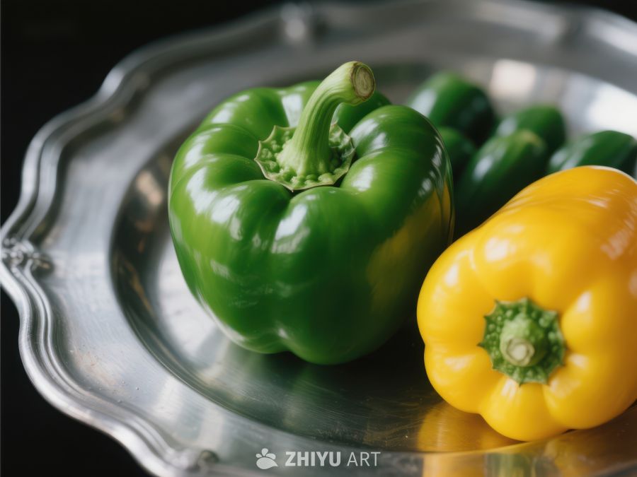 银盘上的绿黄彩椒 369