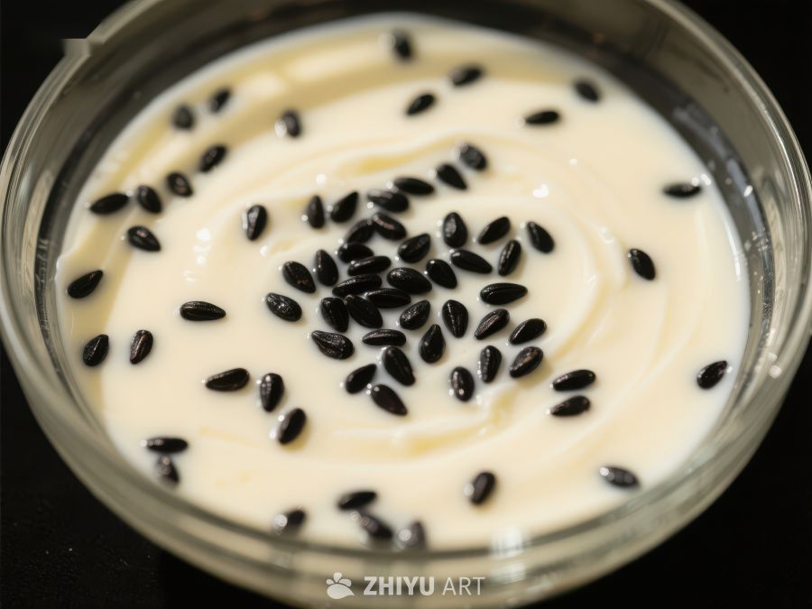 黑芝麻点缀的奶油状食物 223