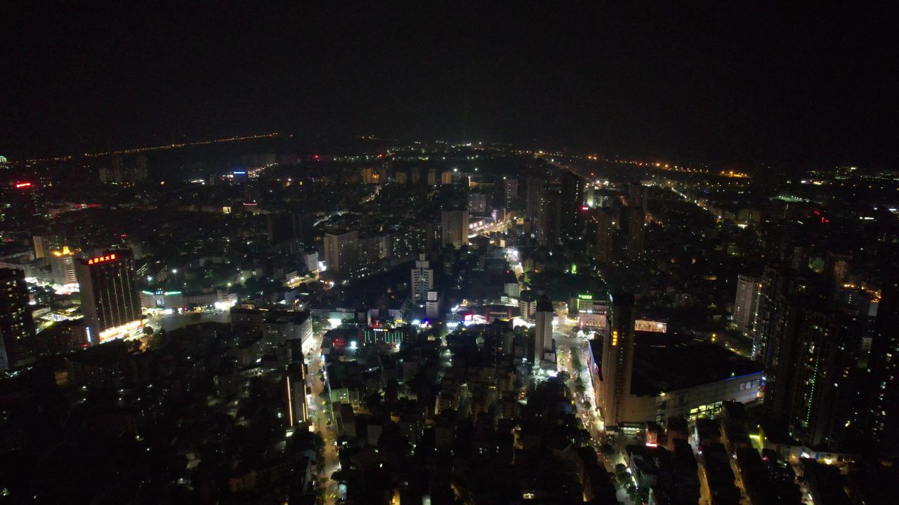 广西钦州城市夜景灯光交通航拍