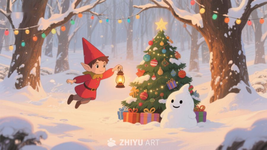 雪林中的圣诞树与小精灵 262