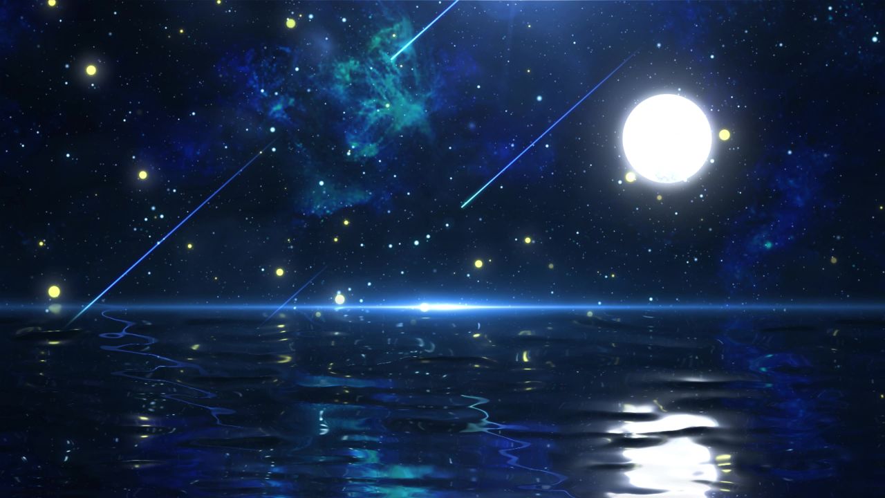 唯美大海上升月亮白月光蓝色夜空圆月明月大屏幕舞台LED视频  27
