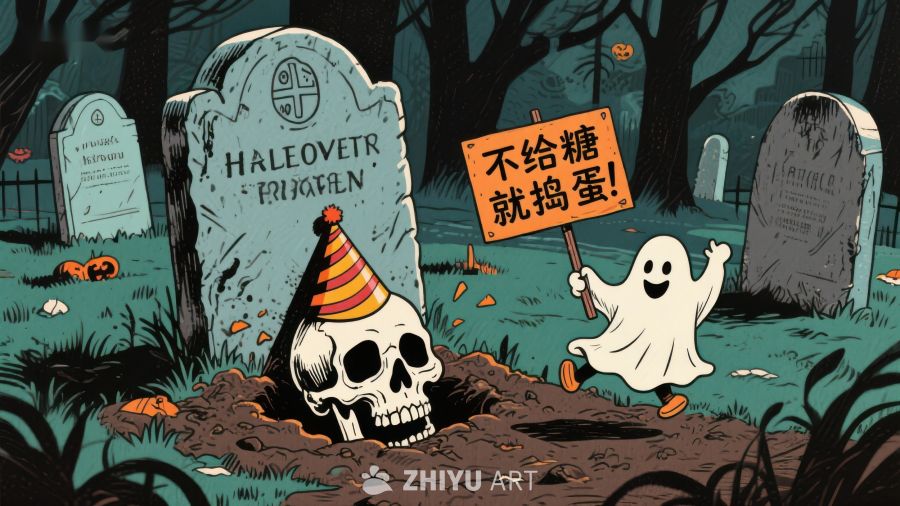 万圣节墓地骷髅与幽灵的趣事