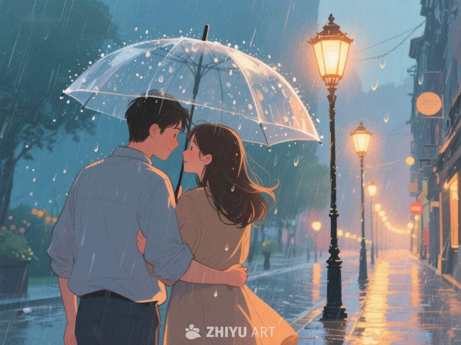 雨中情侣伞下相拥 1082