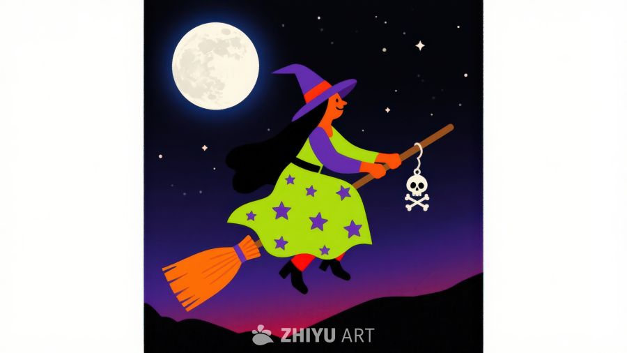 夜空中的女巫飞行